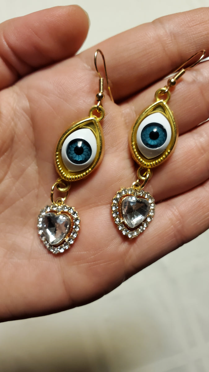 Eyes On You Gold & Pearl Chunky Evil Eye Earrings | Ebru Jewelry eyeSea Jewelry- beautiful earrings display picture 1