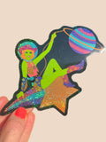 Space Cowgirl Glitter STICKER 3 Inch