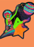 Space Cowgirl Glitter STICKER 3 Inch